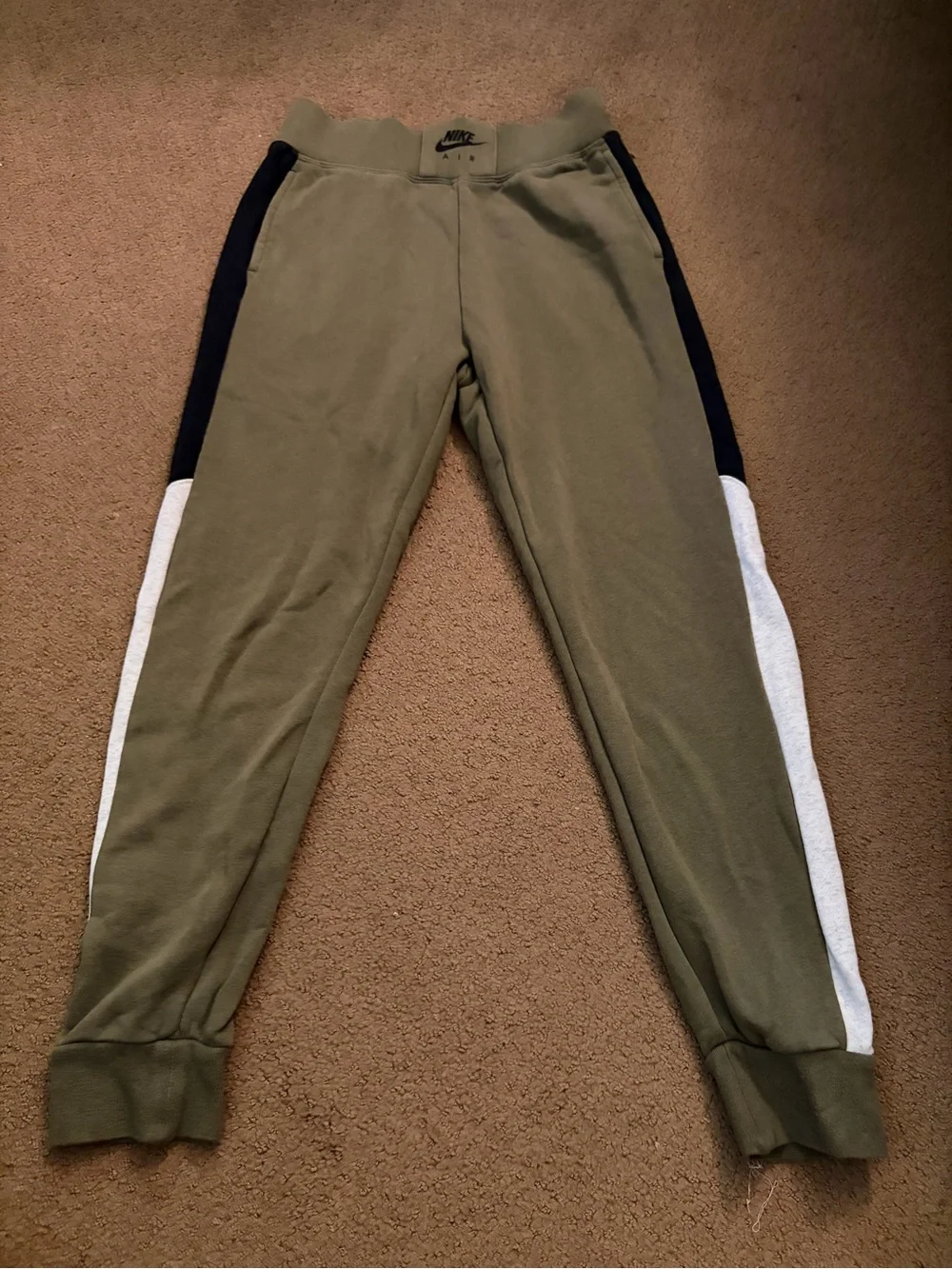 Nike Kids Olive Green Colorblock Joggers with Navy & White Stripes
